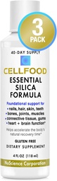 Cellfood Essential Silica Anti-Aging Formula - 4 fl oz, 3 Pack - Suporta Ossos Saudáveis, Juntas, Cabelo, Pele, Unhas, Dentes & Chicletes - Fácil de Absorver - Gluten & Thiaminase Livre, Não-GMO - 120 dias de fornecimento