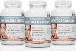 Nutrição de ervas Fitoceramidas de Arroz com Biotina Vitamina A, C, D e E, Pacote de Três Garrafas, 180 Cápsulas 40mg