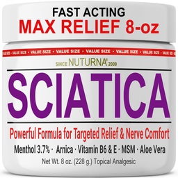 Sciatica Nerve Cream - Creme de conforto de máxima força para pés, mãos, pernas, dedos dos pés, Voltar - Natural Ultra Força Arnica, HSH, Menthol, Conforto calmante, Large 8 Oz