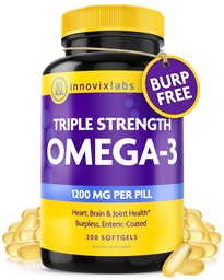 InnovixLabs Triple Strength Omega 3 Suplemento, óleo de peixe arrotado para mulheres e homens - 900 mg EPA & DHA, Cérebro & Apoio Conjunto, Vencedor e Terceira Parte testado, 200 Softgels