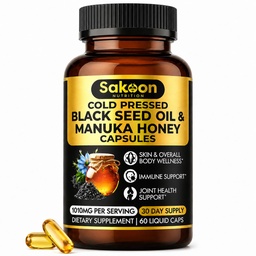 Cápsulas de óleo de semente preta - com mel Manuka da Nova Zelândia, óleo frio prensado turco Nigella Sativa, 2% de timoquinona, imuno e suporte digestivo, Made in USA, 60 Count, 1010mg por serviço