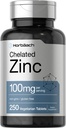 Horbäach Chelated Zinc Supplement 100mg .250 Comprimidos . Alta potência e absorção superior .