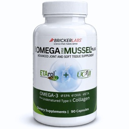Bricker Labs Omega Cyclo - Mexilhão Plus UC-II, Premium NZ Green Lipped Mexilhão Plus UC-II Colágeno Tipo II não desnaturado, O Suplemento Conjunto Ultimate para a Saúde Conjunta e Conforto, 90 Cápsulas