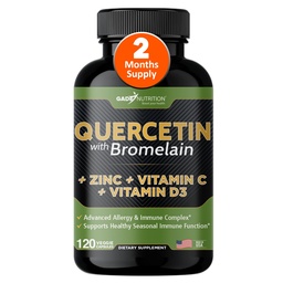 Gade Nutrition Quercetin com Bromelain Vitamina C e Zinco Vitamina D3 □ Suplemento de suporte imunológico em cápsulas □ Não-GMO, Gluten-Free, Vegan □ Made in the USA □ 2 Month Supply