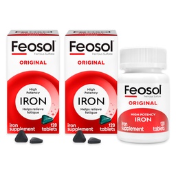Feosol Original Iron Supplement Tablets,Non-heme 325mg Sulfato Ferroso (65mg Ferro Elementar) por comprimido, 1 por dia, fornecimento de 4 meses, para suporte de energia e sistema imunológico (120 ct Pack de 2)