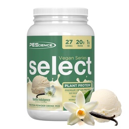 PEScience Select Vegan Protein Powder, Plant Based Protein Powder, Taste surpreendente, textura suave, mistura de arroz de ervilha e marrom, leite grátis, Lactose livre de glúten - indulgência de baunilha, 27 Servings