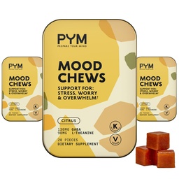 PYM Citrus Mood Chews Suporte para estresse, Preocupação & Overwhelm, 60 Contagem, 130mg GABA, 90mg L-Theanina , Vegan, Não-GMO, Gluten-Free, Não adicionado de açúcar