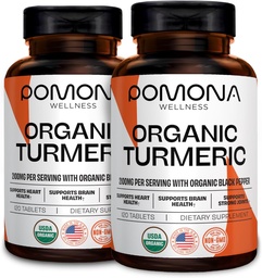 Pomona Wellness Orgânico Suplemento Açafrão 2100 mg, USDA Orgânico, Não-GMO, Vegan, Curcumina Açafrão com pimenta preta para absorção, para apoio conjunto e imunidade, 240 comprimidos (2 pacote)