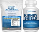 Bicarbonato de sódio orgânico pacote Suplemento alcalino: 1LB pó para alcalinidade, neutralizador ácido e suporte renal + 120 caps Kidney Shield para saúde renal, limpeza e Omega 3