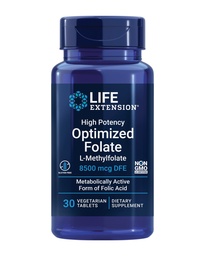 Extensão de vida Folato otimizado de alta potência – L-metilfolato – Ácido Fólico, 8500 mcg DFE – Apoio ao Coração e Cérebro, Níveis Saudáveis de Homocisteína – Sem Glúten, Não-GMO, Vegetariano – 30 Comprimidos