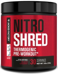 Jacked Factory NITROSURGE Shred Pre Treino Suplemento - Energia Booster, Ganhos de força instantâneos, Sharp Focus, Bombas poderosas - Nitric Oxide Booster & Pré-Trabalho Pó - 30Sv, Black Cherry