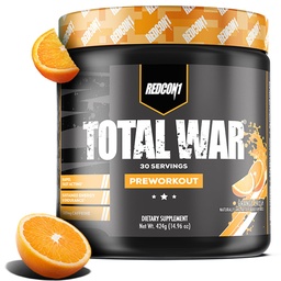 REDCON1 Total Guerra Pré-treino, Esmagamento Laranja - Contém 320mg de cafeína de chá verde, Juniper e Beta Alanine - Pre Work Out com aminoácidos para aumentar a bomba, energia + resistência (30 Servings)