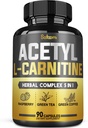5in1 Acetyl L-Carnitine Complex Cápsulas - 2600mg diariamente - Corpo, Cérebro e Imune Saúde Suporte - Combinado Ácido Alfa Lipoico, Chá Verde, Verde café Feijão e framboesa Cetonas - 90 contagens para 3 meses