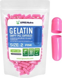 XPRS Nutra Tamanho 2 Cápsulas Vazias - 100 Count Cápsulas Gelatina Vazias - Comprimidos DIY Cápsula Preenchimento - Pure Bovine Pill Gel Caps para Do-It-Yourself Suplementos (Pink)