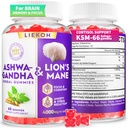 Ashwagandha Gummies - Orgânico Ashwagandha & Lions Mane Gummies para Adultos com 4 Herb Adaptogenic para Stress, Cognitive & Immune Support