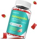 Ashwagandha Gummies com L-theanina, Ashwa Root Supplement Gummy para Mulheres Homens, 60 Strawberry Flavored Gummies
