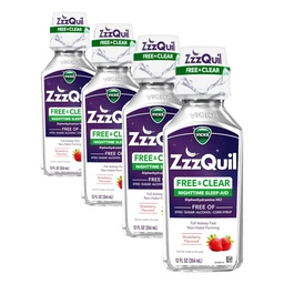 ZzzQuil, Ajuda para o sono à noite líquido, livre de álcool e corantes artificiais, 50 mg de difenidramina HCl, marca de ajuda para o sono No1, queda dormindo rápido, não-habit formando, acalmando sabor de berry, 12 FL OZ (Pacote de 4)