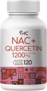 VHC NAC Supplement,Acetil L-Carnitina1200mg Plus Quercetin, Optimum Dose (1200mg + 100mg), 2 em 1 Fórmula de dupla ação N-Acetil-L-Cisteína com Quercetina, para Respiratório, Fígado, Immune, Made in USA