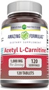 Fórmulas surpreendentes Suplemento de L-Carnitina de Acetil 1000 Mg por serviço Suplemento de 120 comprimidos Não-GMO