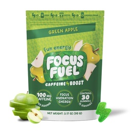 FocusFuel Energy Chews – Green Apple Flavor (15 Servings) – 100mg Cafeína + B12, Magnésio, Alpha GPC – Boost Focus & Energy – No Crash or Jitters