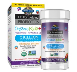 Jardim da Vida Dr. Formulado Probióticos Orgânicos Crianças+ mais Vitamina C & D - Cereja Berry - Gluten, Dairy & Soja Livre Imune & Digestive Health Supplement, No Added Sugar, 30 Chewables (Shelf Stable)