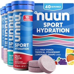 Nuun Sport Electrolyte Tablets com Magnésio, Cálcio, Potássio, Cloreto e Sódio, Glúten Livre & Vegan, Sabores mistos, 4 Pack (40 Servings Total)
