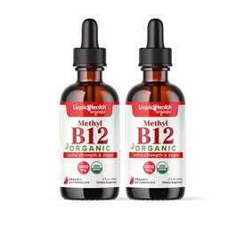 LIQUIDHEALTH USDA Vitamina B12 Metilcobalamina orgânica líquido gotas com suco de cereja Tart - aumentar a energia, suporte imunológico, melhorar a memória e concentração - EUA Made, Vegan, Não-GMO (2 Pack)