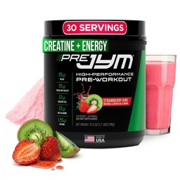 JYM Supplement Science Pre JYM Strawberry Kiwi Pré-treino em pó - BCAAs, Nootrópicos, Creatina HCI, Citrulina, Beta-Alanina, Betaína, Taurina, Huperzina 30 Servings