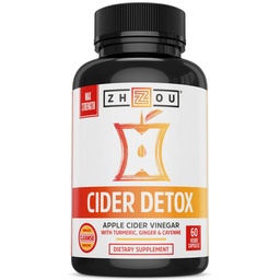 Zhou Cider Detox - Apple Cider Vinagre Cápsulas com Mãe, Pílulas ACV Natural Raw para Mulheres e Homens, Suplemento Complexo de Ervas com Açafrão e Pimenta Cayenne - 60 Cápsulas Vegan