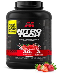 Muscletech Whey Protein Powder (Strawberry, 4 libras) - Nitro-Tech Ultimate Muscle Building Formula com Whey Protein Isolate - 30g de proteína, 3g de creatina & 6,8g de BCAA - Embalagem May Vary