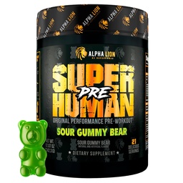 ALPHA LION Pó de pré-treino sobre-humano, Beta Alanine, L-Taurine e Cafeína Tri-Fonte para Energia e Foco Sustentados, Óxido Nitrico e Citrulina para Bomba (21 Servings, sabor de urso Gummy Sour)