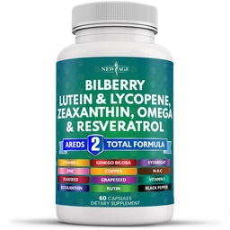 NOVA IDADE Vitaminas de saúde ocular com Bilberry Lutein & Zeaxantina Lycopeno Resveratrol Sementes de uva Astaxantina - Vitamina ocular - 60 Contagem