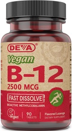 DEVA Nutrition Vegan Sublingual Fast Dissolve B-12 Comprimidos, 2500 mcg, 90 Contagem