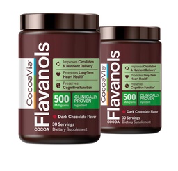 CocoaVia Cocoa Flavanols 500mg – Apoio ao coração e cérebro, Extrato de cacau de alto Flavanol, Boosts óxido nítrico, circulação de sangue e memória, Pré-treino, Vegan, Sem glúten, Chocolate escuro, 60-dia