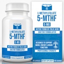L-Metilfolato 5 MG, Folato de metilo altamente bioativo otimizado e, Suplemento 5-MTHF para o suporte de humor e imune, Suplemento de dieta natural para energia, não-GMO e sem glúten, 90 cápsulas