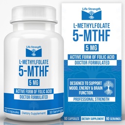 L-Metilfolato 5 MG, Folato de metilo altamente bioativo otimizado e, Suplemento 5-MTHF para o suporte de humor e imune, Suplemento de dieta natural para energia, não-GMO e sem glúten, 90 cápsulas