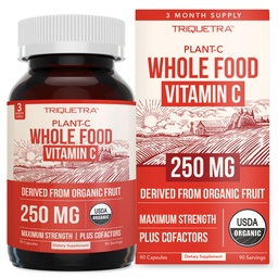 Vitamina C Orgânica □ Alimentos inteiros Vitamina C de frutas Plus Absorção Melhorando Cofatores - Vegan, Maior biodisponibilidade - Suporte imunológico, Antioxidante, Saúde Total (90 Servos)