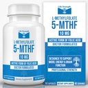 L-Metilfolato 10 MG, Folato de metilo altamente bioativo otimizado e, Suplemento 5-MTHF para suporte de humor e imune, Suplemento de dieta natural para energia, não-GMO e sem glúten, 90 cápsulas