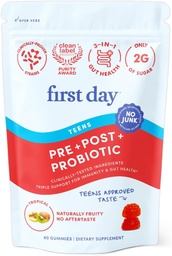 PRIMEIRO DIA Gut Sustainer Gummies Tribióticos adolescentes – 3-em-1 Prebiótico, Probiótico & Suplemento Postbiótico – Suporta Digestivo, Pele, Saúde Oral e Imune, Absorção Nutriente & Crescimento - 30-Dia de Fornecimento