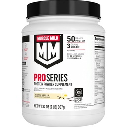 Muscle Milk Pro série suplemento de proteína em pó, Baunilha intensa, 2 libras, 11 serviços, 50g de proteína, 3g de açúcar, 20 vitaminas e minerais, NSF certificado para o esporte, recuperação de treino, embalagem maio Vary