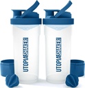 Utopia Home Shaker Bottle 2 Pack - 24 Ounce Plastic Protein ou Cocktail Shaker Garrafa para treino pré e pós com Twist & Lock Protein Box Armazenamento (Limpo / Marinha)