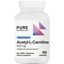 PureFormulas Acetil L-Carnitina Cognitivo e suporte de memória L Carnitina Suplemento para Cérebro, Foco, & Calmness Alcar, 500mg Dairy Free Non-GMO 60 Cápsulas
