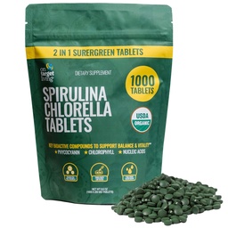 Sobre alvo vivo espirulina orgânica chlorela □ Supergreens □ USDA orgânico □ 1000 Comprimidos - 250 G (8.8 oz) □ Vegan □ Suporte imunológico □ Alcalyzing