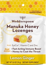 Wedderspoon Manuka Honey Immunity Lozenges, Lemon Ginger, 2.6 Oz (Pack of 1), Genuine New Zealand Honey, Boost Immunity Dentro de duas horas