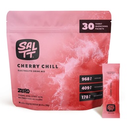 Eletrólitos de SALTT Mistura de bebida aromatizada em pó - Cherry Chill - 30 Pacotes de Hidratação - Magnésio, Potássio, Sódio, Trace Minerals - Zero Açúcar & Gluten Free - Travel Essentials