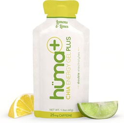 Huma Plus (Eletrólitos Duplos) - Chia Energy Gel, Limão, 12 Gels, 25mg Cafeína - Estômago amigável, Geles de energia de alimentos reais