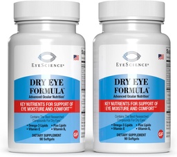 EyeScience - Dry Eye Formula - 90 Softgels - para alívio, Omega-3, Vitaminas E, C & B6, Magnésio - Produção de Lágrima e Conforto por Duração - 2 Pack