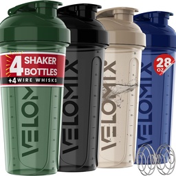 VELOMIX -4 EMBALAGEM- 28 onças Shaker Cups for Protein Shakes - 4x Wire Whisk □ Vazamento de garrafas Protein Shaker para Misturas de Proteínas