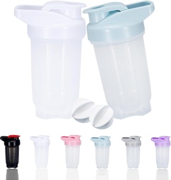Shaker garrafa protein Shakes Cup e 10-ounce/300ML Shaker-Bottle com Whisk Balls, Protein Shakers Bottles Set, plástico não-BPA (Branco + Azul(2PCS))