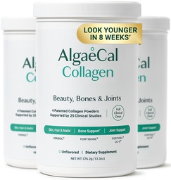 Colágeno ALGAECAL - 4 Peptídeos Clinicamente Suportados VERISOL®, FORTIGEL®, UC-II®, FORTIBONE®, Pó de Colágeno Hidrolisado Antienvelhecimento, 3 embalagens, Made in USA